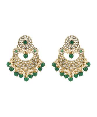 Styylo Fashion Traditional Green Stone and Beads Long Rani Haar Necklace with Earring and mangtika 3