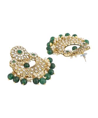 Styylo Fashion Traditional Green Stone and Beads Long Rani Haar Necklace with Earring and mangtika 4