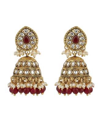 Styylo Fashion Traditional Red Stone and Beads Long Rani Haar Necklace with Earring and mangtika 3