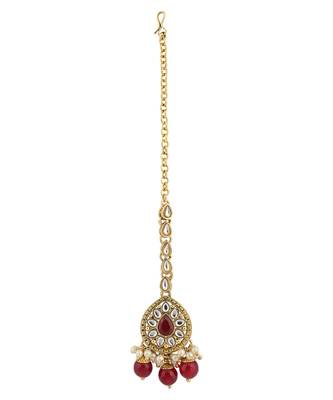 Styylo Fashion Traditional Red Stone and Beads Long Rani Haar Necklace with Earring and mangtika 4