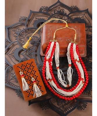 Styylo Fashion Designer Exclusive Beads and Pearl Red White Multi Strand Necklace 1