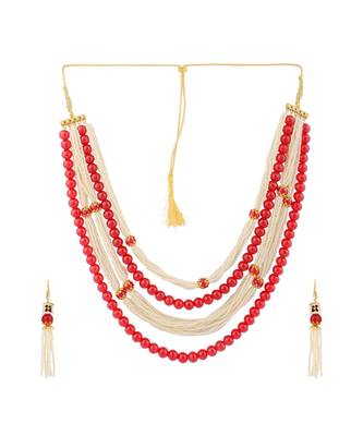 Styylo Fashion Designer Exclusive Beads and Pearl Red White Multi Strand Necklace 2