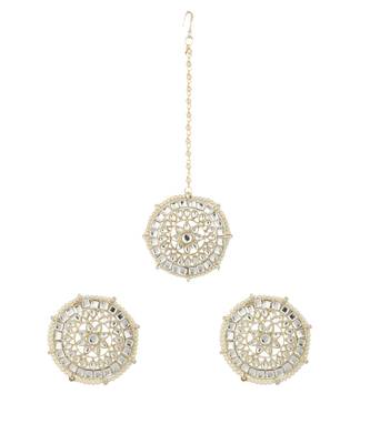 Styylo Fashion Traditional Gold Plated Kundan Studded Bridal Earring with Mangtika 2