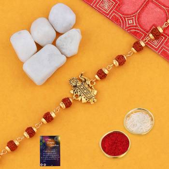 Rakhi Rudraksh  Shreenathji   With Bhabhi Rakhi With Roli Chawal And Greeting Card 1 Kankawati Pooja Thali 3