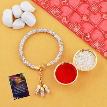 Rakhi Rudraksh  Shreenathji   With Bhabhi Rakhi With Roli Chawal And Greeting Card 1 Kankawati Pooja Thali 4