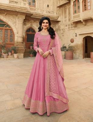 Purple Dolla silk Gown Stle Semi stitched Gwon Suit with Nice Embroidery work 1