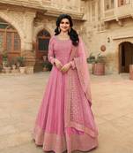 Purple Dolla silk Gown Stle Semi stitched Gwon Suit with Nice Embroidery work