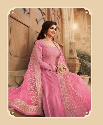 Purple Dolla silk Gown Stle Semi stitched Gwon Suit with Nice Embroidery work 2