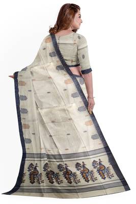 Grey Woven Khadi Cotton Jamdani Saree With Blouse 2