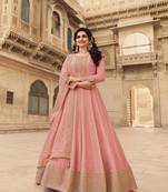 Light Pink Dolla silk Gown Stle Semi stitched Gwon Suit with Nice Embroidery work