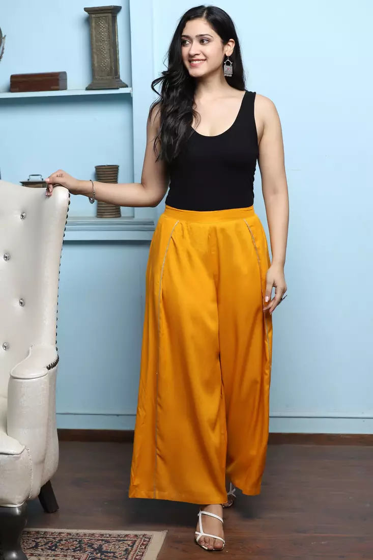 MUSTARD SOLID RAYON PALAZZO