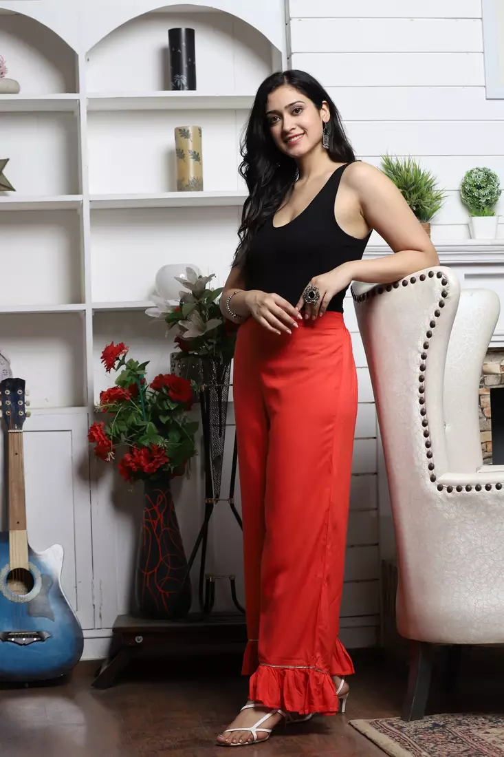 CORAL SOLID RAYON PALAZZO