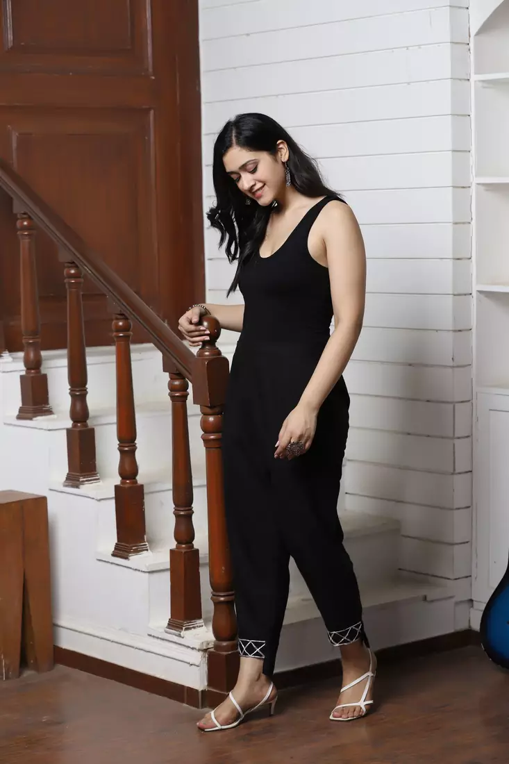 BLACK SOLID COTTON FLEX PANT