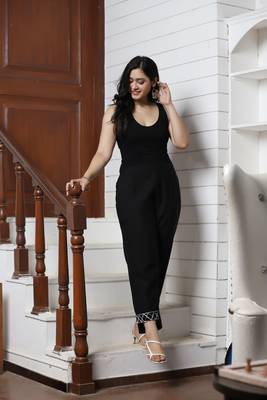 Black Solid Cotton Flex Pant 3