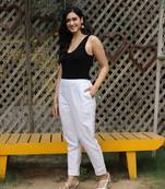 White Solid Cotton Flex Pant