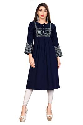 Women's Blue Rayon Embroidery Readymade 1