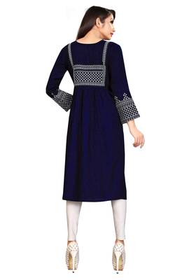 Women's Blue Rayon Embroidery Readymade 2