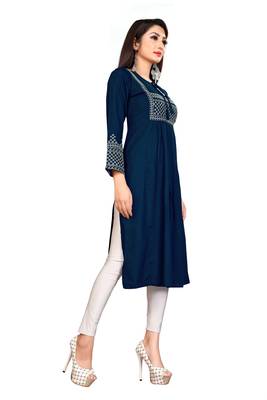 Women's Blue Rayon Embroidery Readymade 3