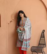 Green Floral Printed Kurta With Pant And Dupatta