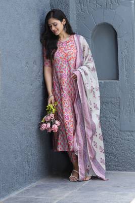 Grey Floral Printed Kurta With Pant And Dupatta 1