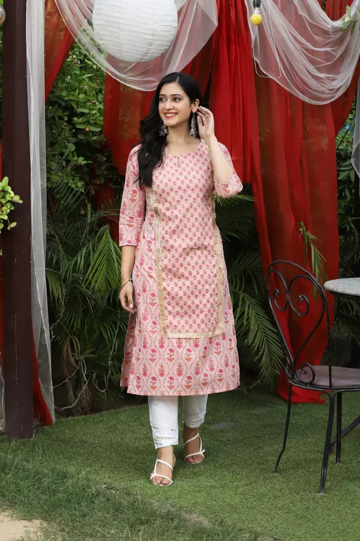 PINK FLORAL PRINTED KURTA