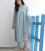 BLUE PRINTED KURTA WITH PANT AND DUPATTA