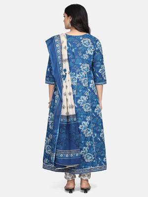 Indigo Floral Printed Kurta With Pant And Dupatta 8