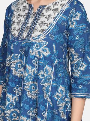 Indigo Floral Printed Kurta With Pant And Dupatta 9