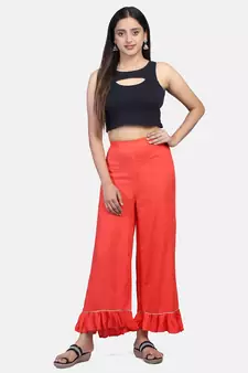 Coral Solid Rayon Palazzo