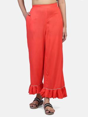 Coral Solid Rayon Palazzo 1