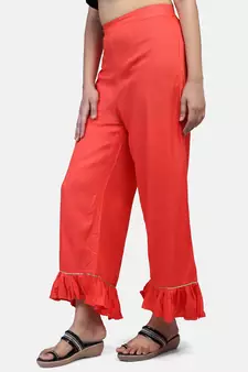 Coral Solid Rayon Palazzo