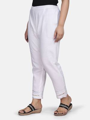 White Solid Cotton Flex Pant 6