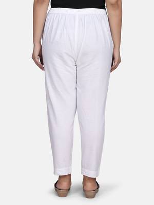 White Solid Cotton Flex Pant 7