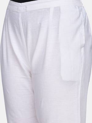 White Solid Cotton Flex Pant 8