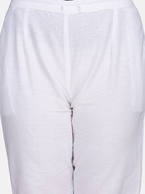 White Solid Cotton Flex Pant 12
