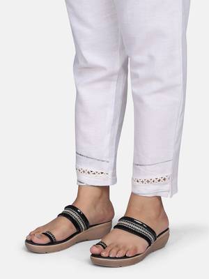 White Solid Cotton Flex Pant 13