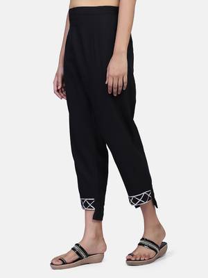 Black Solid Cotton Flex Pant 6