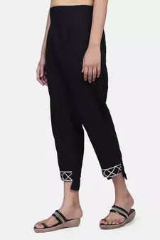 Black Solid Cotton Flex Pant