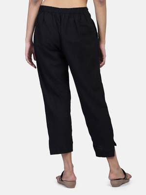 Black Solid Cotton Flex Pant 7