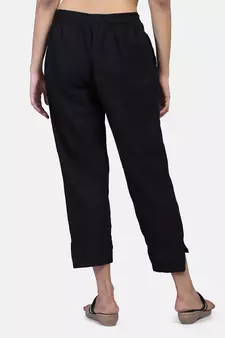 Black Solid Cotton Flex Pant