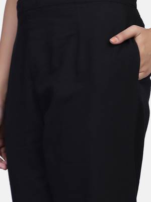 Black Solid Cotton Flex Pant 8
