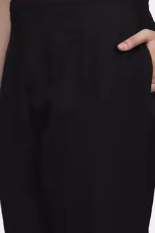 Black Solid Cotton Flex Pant