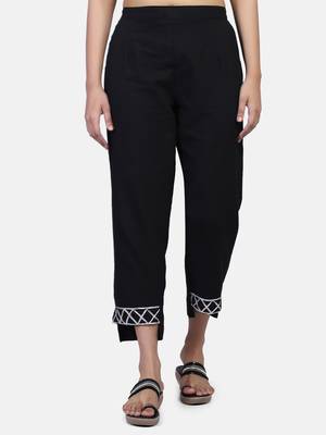 Black Solid Cotton Flex Pant 9
