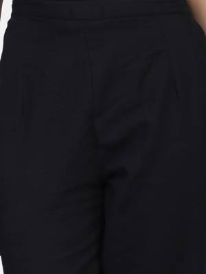 Black Solid Cotton Flex Pant 10