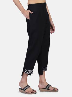 Black Solid Cotton Flex Pant 11