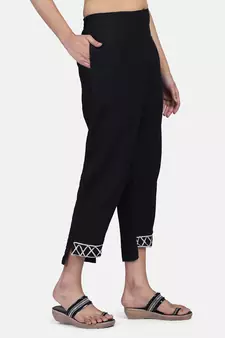 Black Solid Cotton Flex Pant