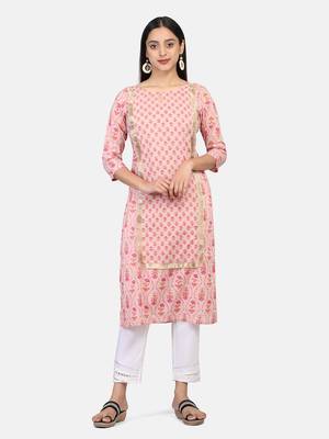 Pink Floral Printed Kurta 4