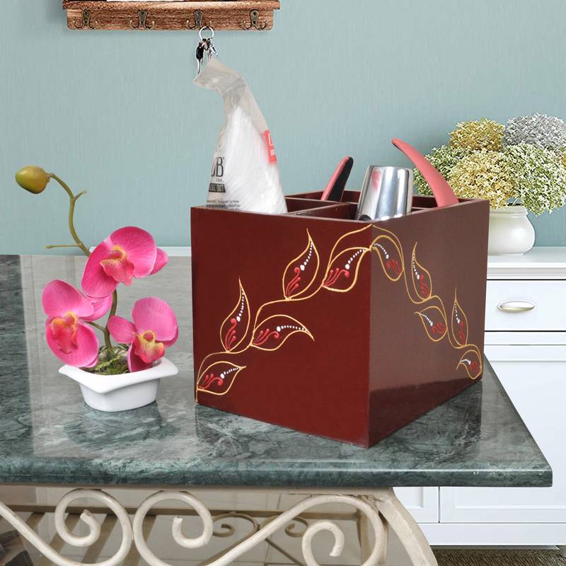 Lalhaveli Desk Organizer Pen Pencil Spoon Fork Holder Dining Table Decor Storage Box (7X6X5.5 Inch)