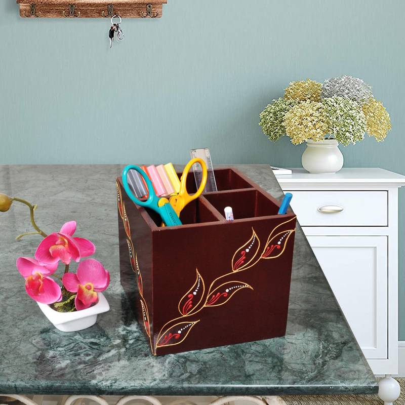 Lalhaveli Desk Organizer Pen Pencil Spoon Fork Holder Dining Table Decor Storage Box (7X6X5.5 Inch)