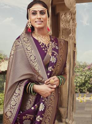 Purple woven silk blend saree with blouse 2